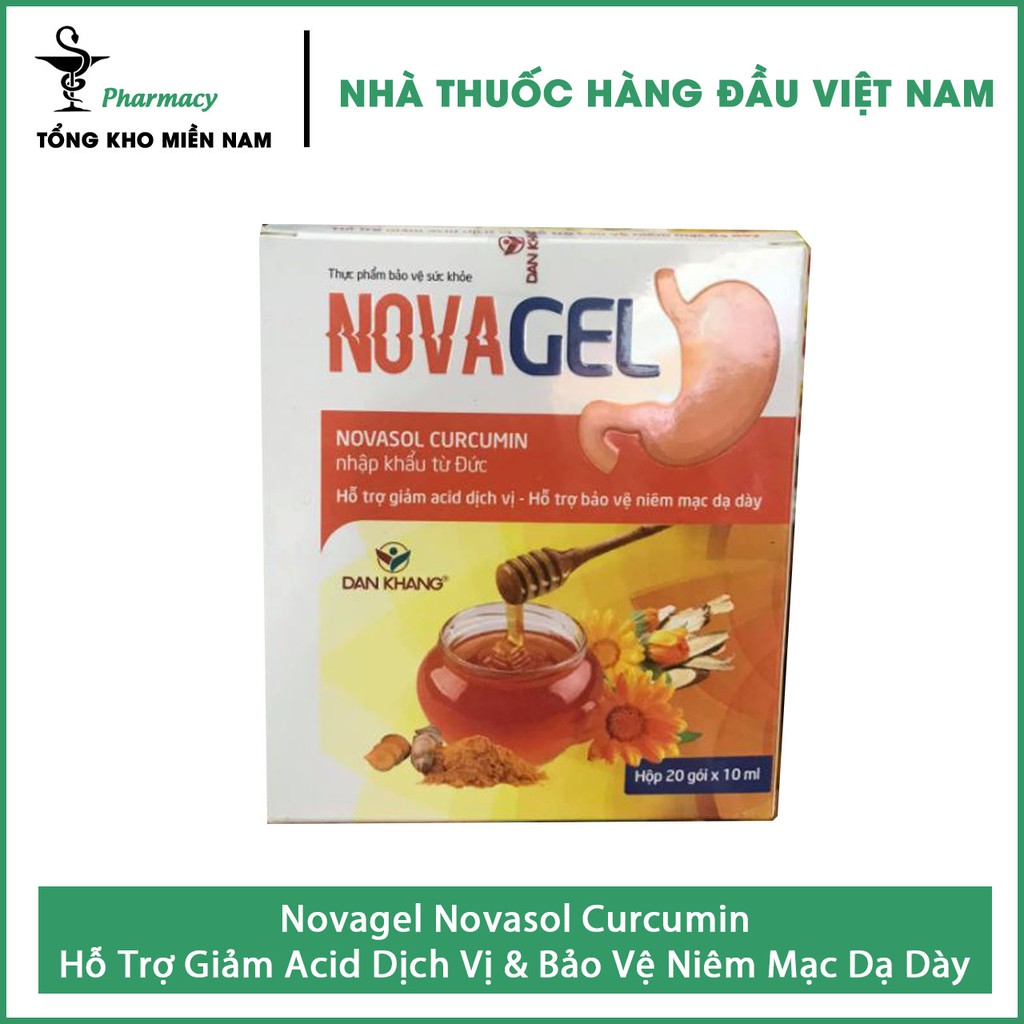 Novagel Novasol Curcumin - Hỗ Trợ Giảm Acid Dịch Vị & Bảo Vệ Niêm Mạc Dạ Dày – Hộp 20 gói x 10ml – Tổng Kho MiềnNam