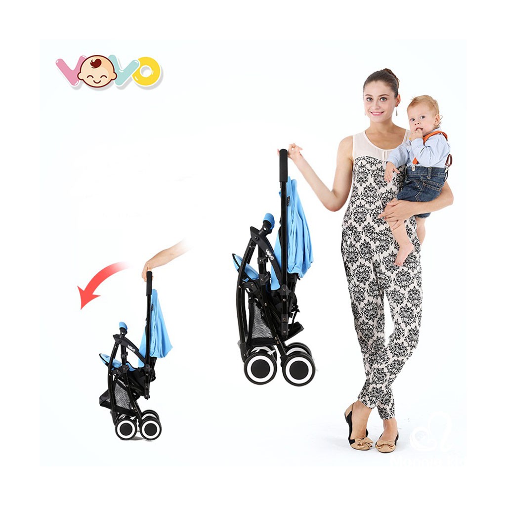 Xe Đẩy VOVO Travel 2 Chiều Bánh Xe Xoay 360 Độ; Siêu Nhẹ, Gập Gọn