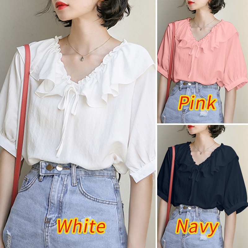 Áo Kiểu Cổ Chữ V Tay Lỡ Phối Bèo Thời Trang Cho Nữ ZANZEA