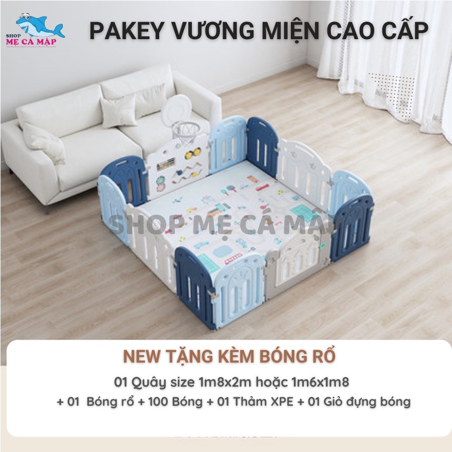 [Bản nâng cấp] Quây cũi nhựa vương miện tặng Bóng rổ + Bóng + Thảm dày, nhựa nguyên sinh an toàn