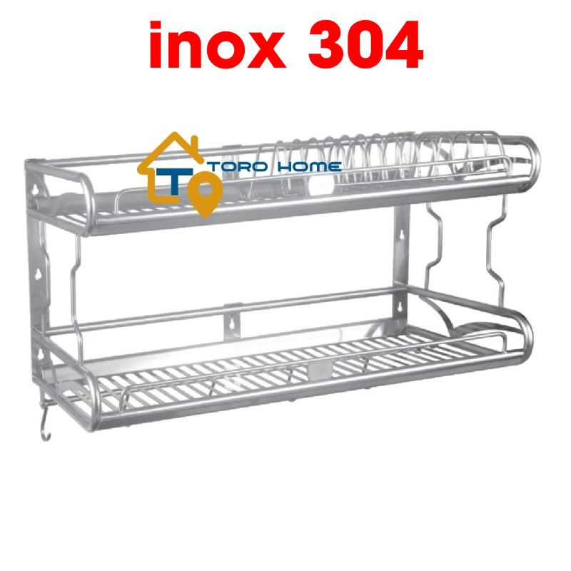 Kệ chén dĩa inox 304 KC-20 loại 2 tầng Toro Home, kệ úp bát đĩa nhà bếp, Cam kết inox chuẩn 304