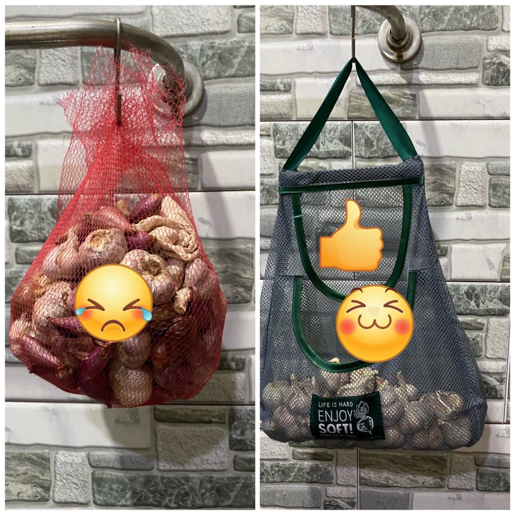 Lưu Trữ Hành Tỏi Tránh Mốc Lưới Đan ENJOY SOFT, Màu Xanh Xám, Hình Tháp 2 ngăn - Túi Treo hành tỏi