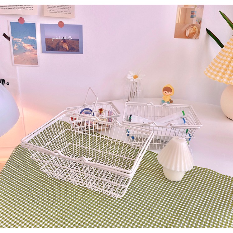 Giỏ Sắt Trắng Đựng Đồ Phụ Kiện Chụp Ảnh Washi Tape Trang Trí Bàn Học Nhà Và Cửa Hàng 3 Kích Cỡ