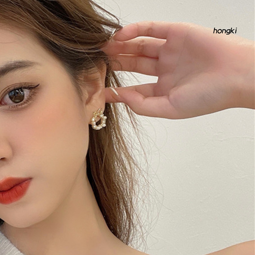 Đôi Khuyên Tai Hình Nơ Đính Ngọc Trai Xinh Xắn