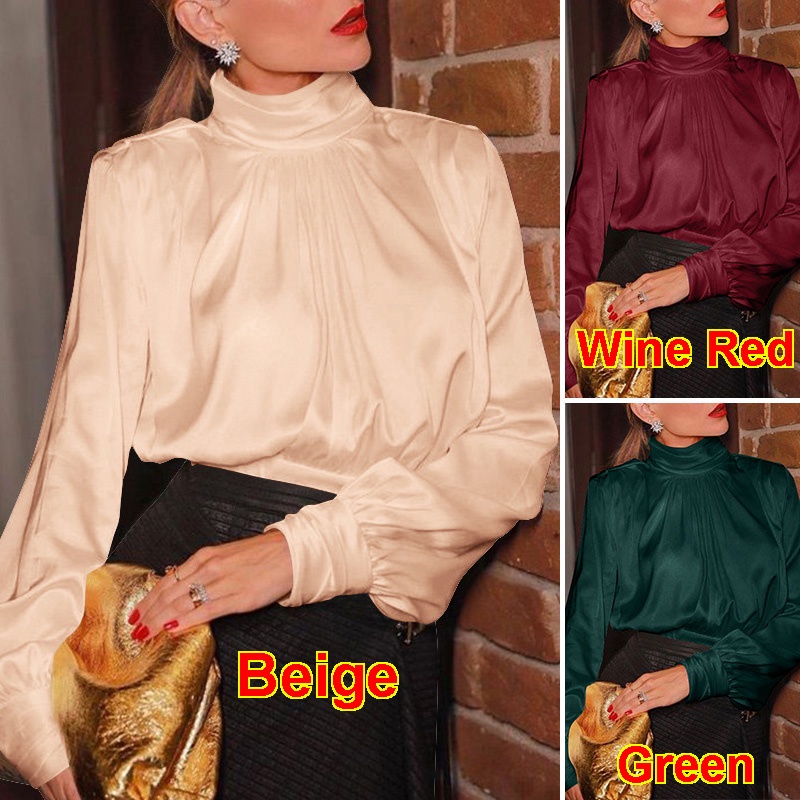 Áo ZANZEA dài tay cổ cao màu trơn phong cách thanh lịch Vintage cho nữ