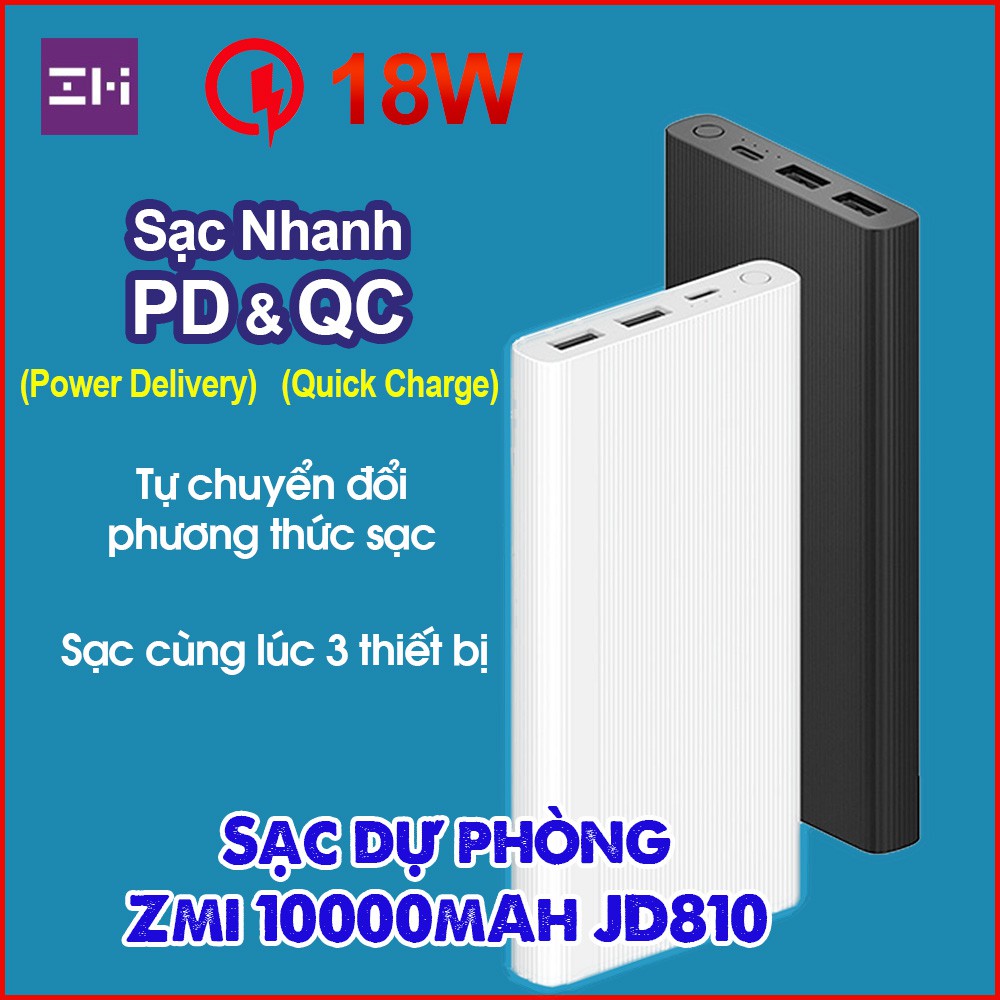 [Hỏa Tốc HCM] Pin Sạc Dự Phòng ZMI QB817 10000mAh Chuẩn PD - Sạc nhanh 22.5W.