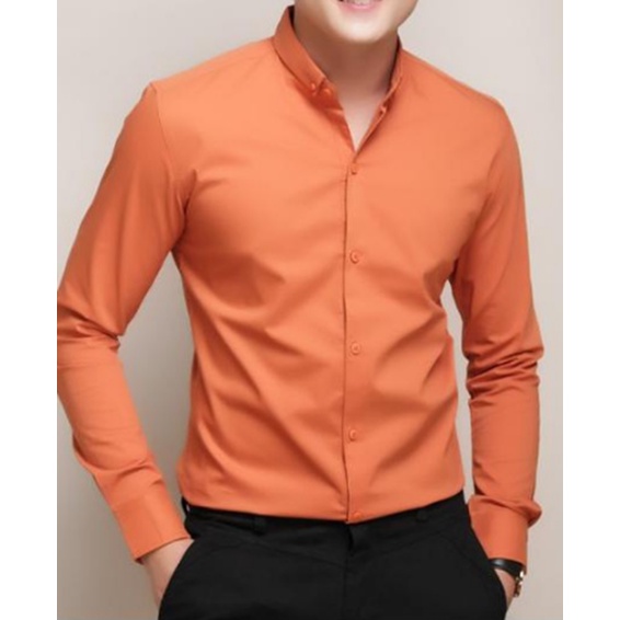 Áo sơ mi nam dài tay màu vàng vải cotton