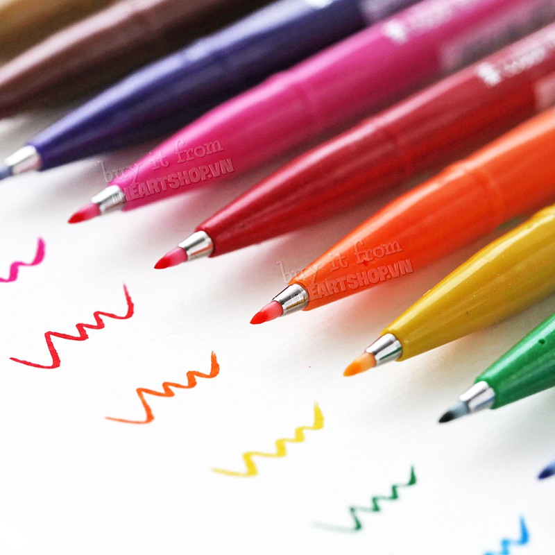 Bút đầu cọ thư pháp PENTEL Sign brush pen, fude touch 12 màu cơ bản SES15C THEARTSHOP