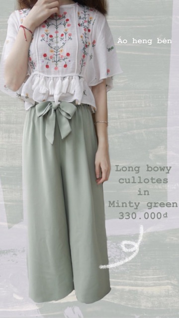 Quần Culottes dáng dài kèm dây đai nơ