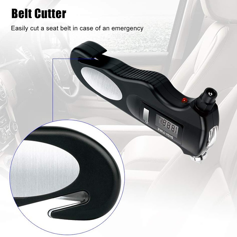 Đồng Hồ Đo Áp Suất Lốp Xe Kỹ Thuật Số 5 Trong 1 150PSI Có Búa Đa Năng Cho Xe Hơi Xe Máy