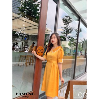 ĐẦM CỔ SEN VIỀN REN ( VÀNG ) D028