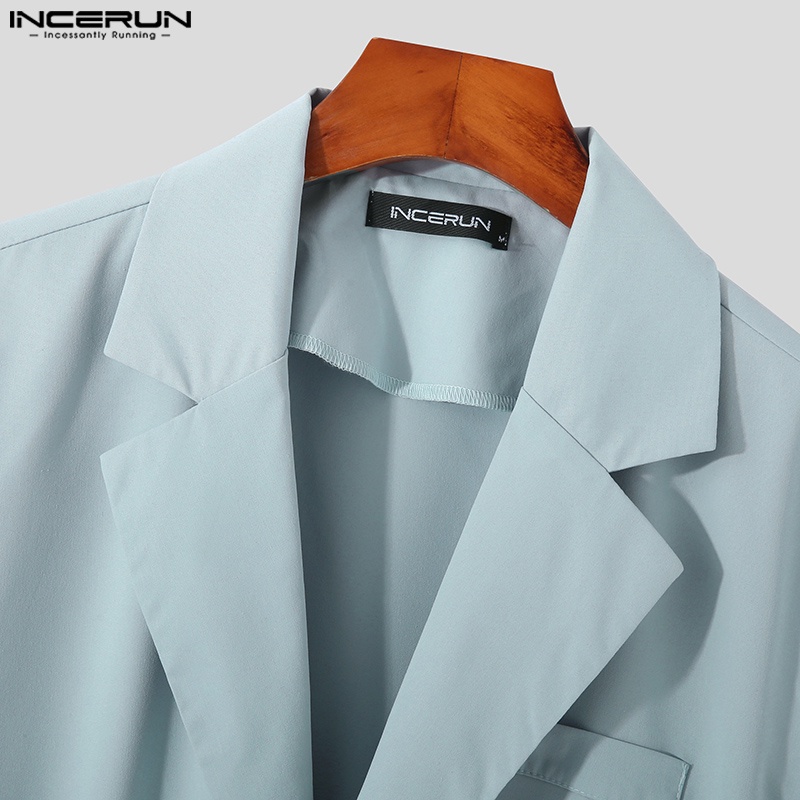 INCERUN Bộ Áo Liền Quần Cổ Bẻ Không Tay Phối Thắt Lưng Thời Trang Mùa Hè Cho Nam