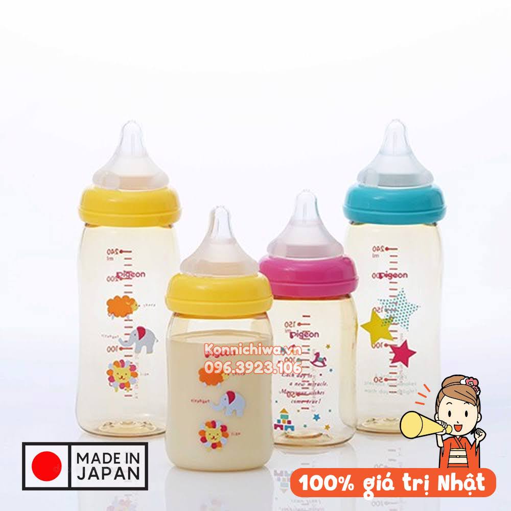 Bình Sữa Pigeon Cổ Rộng PPSU 160ML/240ML kèm núm ti hàng Nhật nội địa