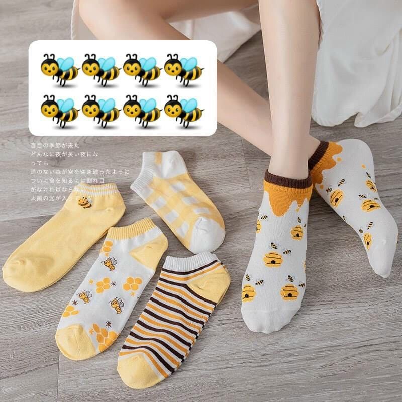 Set 5 đôi vớ, tất hoạ tiết ong vàng