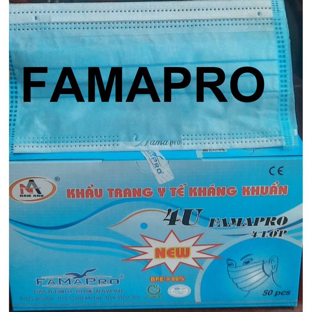 Khẩu Trang Y Tế 4U,4 Lớp,Giấy Kháng Khuẩn,FamaPro ( NamAnh ) - Hộp 50 cái