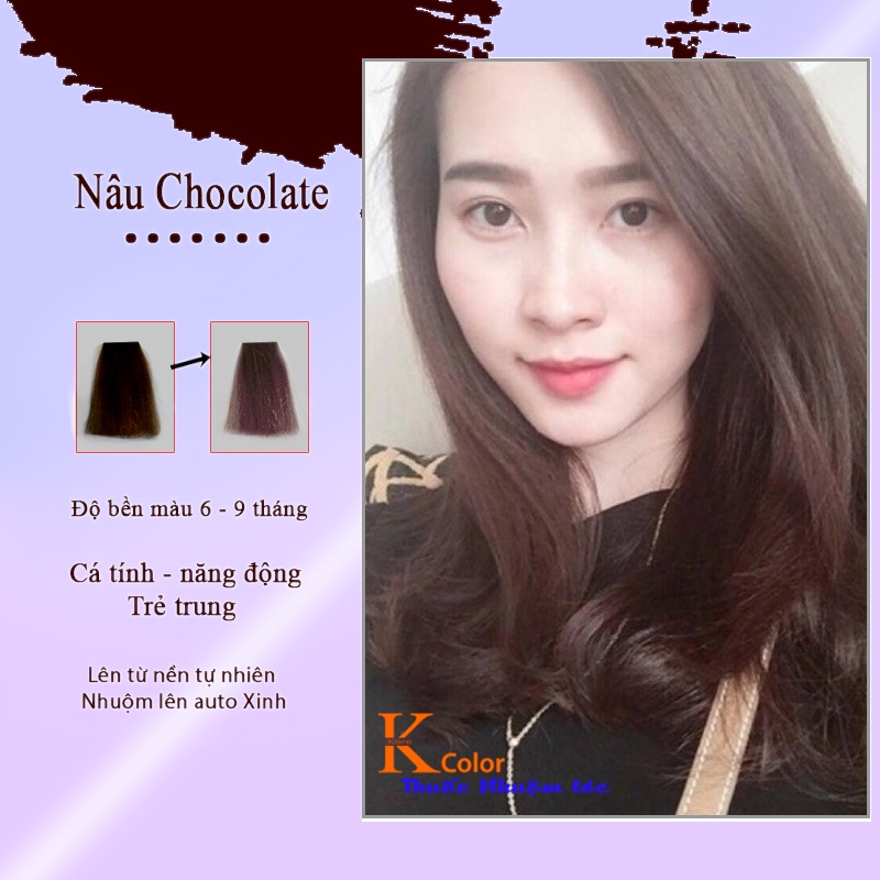 Thuốc nhuộm tóc màu NÂU CHOCOLATE không tẩy sử dụng tại nhà nhiều thảo dược giá rẻ Kcolor