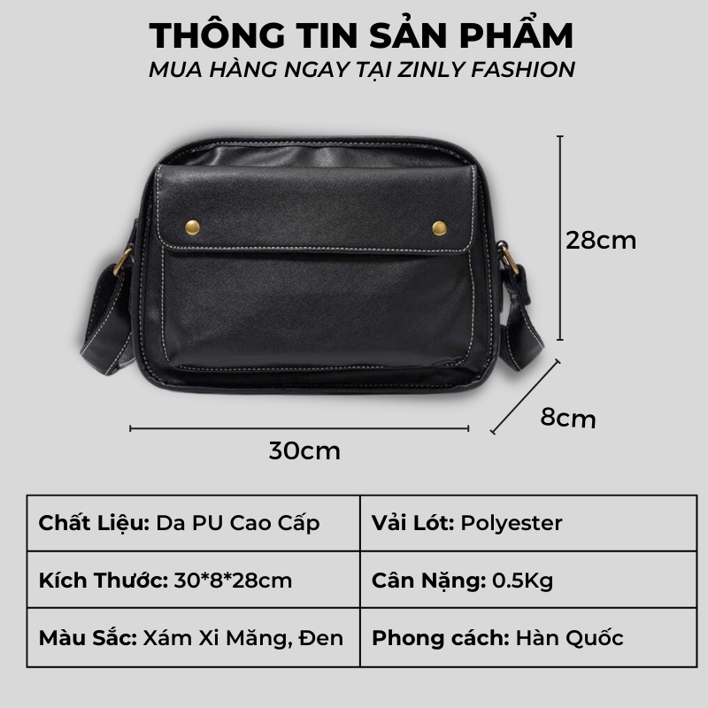 Túi đeo chéo Nam Nữ Da PU Thời Trang Túi Xách Nam Chất Liệu PU chống Nước chống Trầy Cao Cấp ZINLY