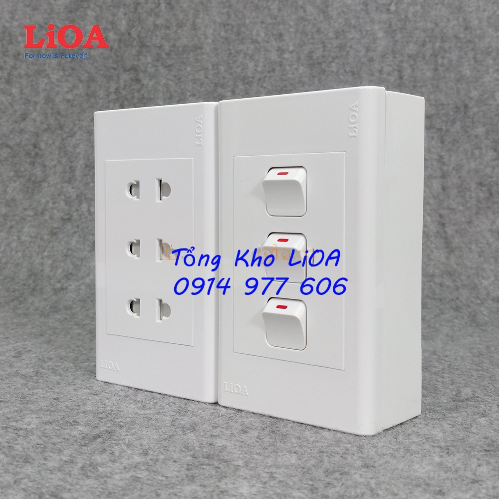 Combo ổ cắm điện ba 2 chấu LiOA 16A 3520W + 3 công tắc điện - Lắp nổi