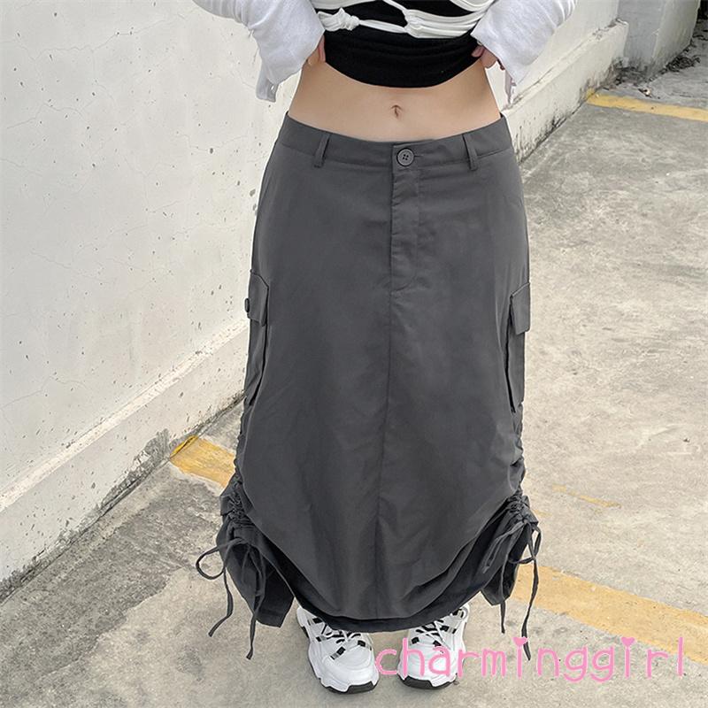 Chm-chân Váy Dài Dáng Rộng Màu Trơn Dây Rút Điều Chỉnh Được Thời Trang Mùa Hè Cho Nữ