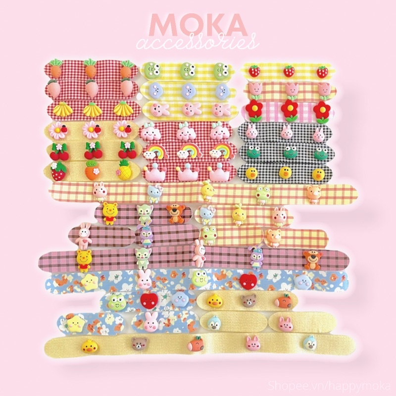 Set 2 miếng dán tóc ngắn gắn charm hoạt hình Moka (Ảnh thật shop tự chụp)