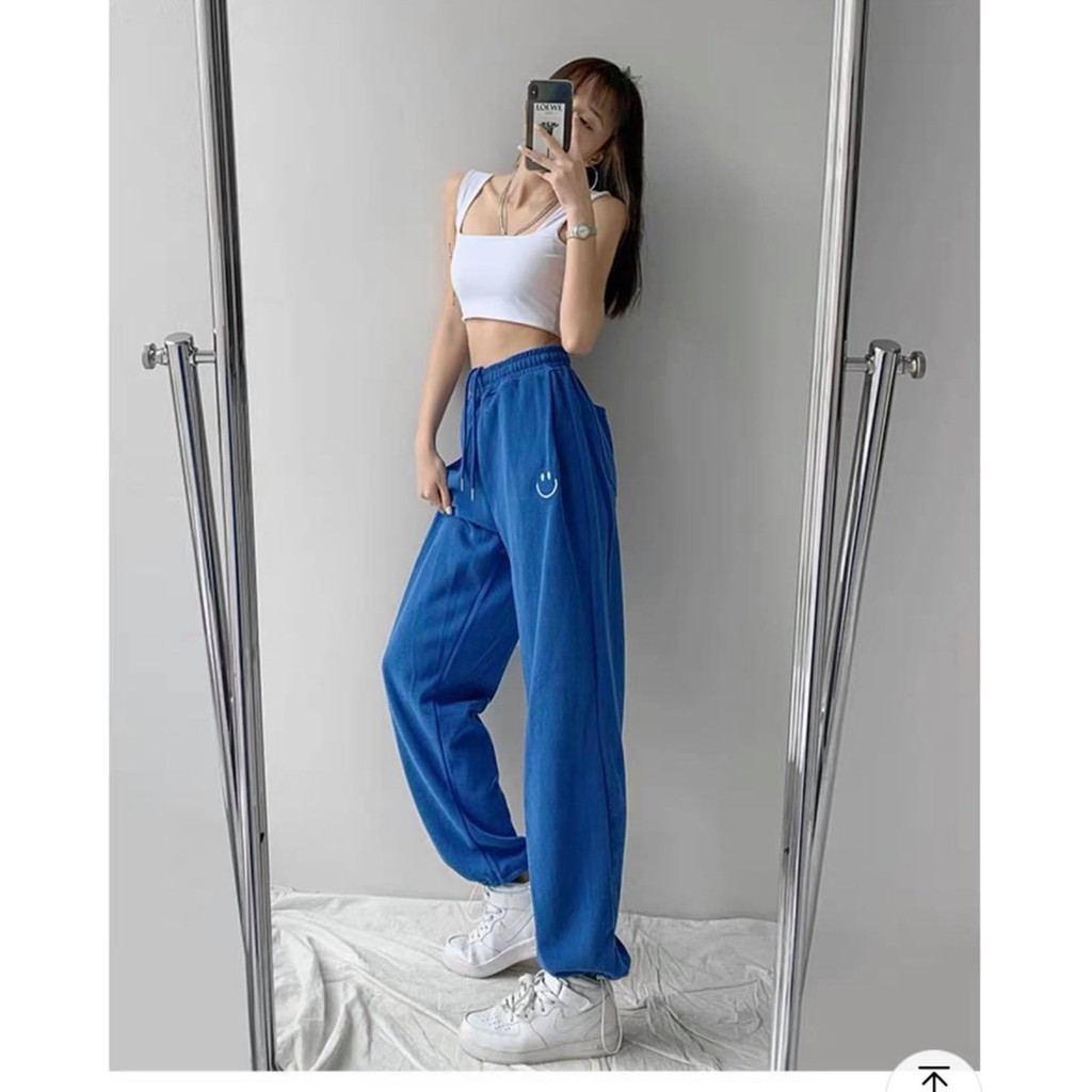 Quần Nỉ Ống BOOM Unisex - Quần Nỉ form rộng bo gấu mặt cười jogger thun trơn Siêu HOT