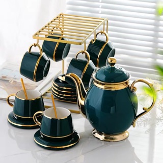 ( có sẵn)Bộ ấm chén sứ xanh cổ vịt cao cấp kèm khay và giá treo
