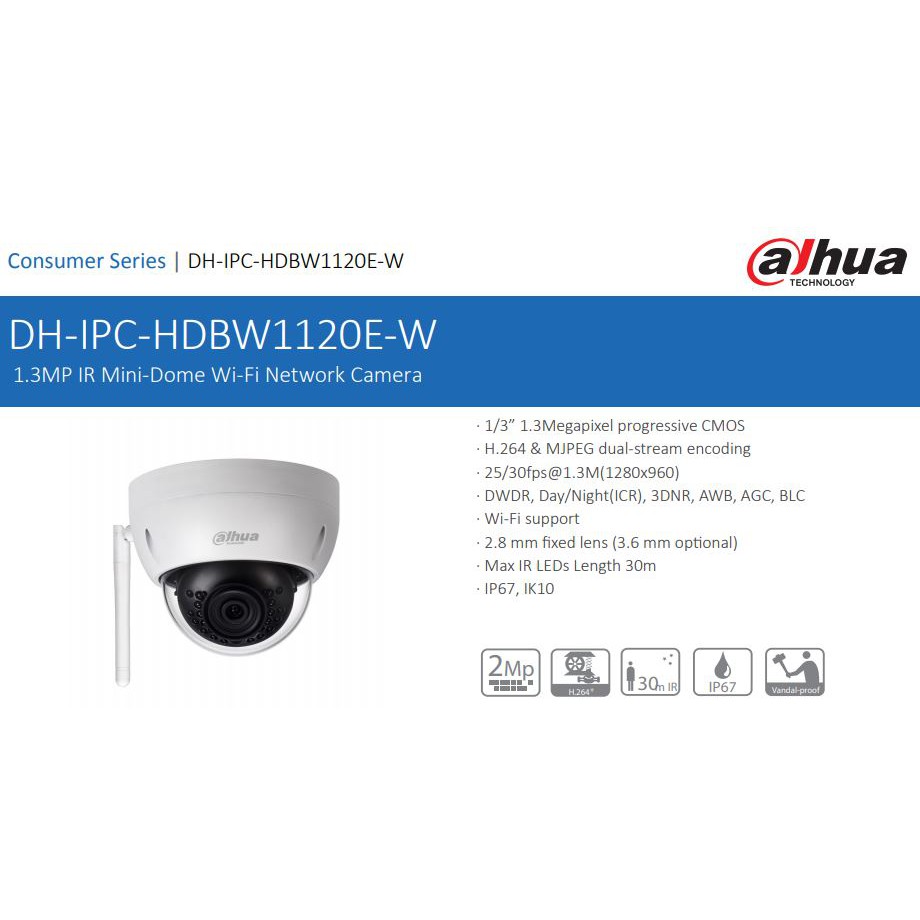 Camera IP Wi-Fi 1.3MP Dahua DH-IPC-HDBW1120EP-W