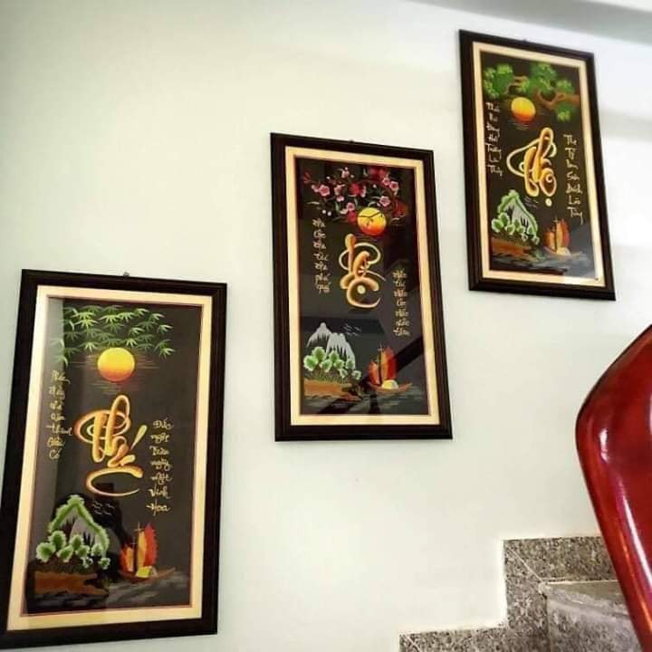 Tranh thêu truyền thống thành phẩm Phúc Lộc Thọ kích thước 45x80x3