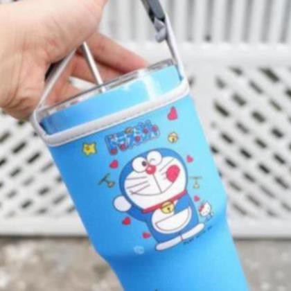 Ly giữ nhiệt inox 900ml hình doraemon, kitty tặng kèm ống hút và túi vải NPP Shoptido