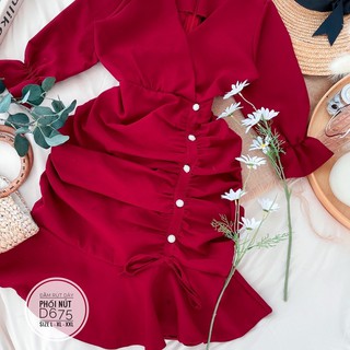 Bigsize Đầm rút dây phối nút D675