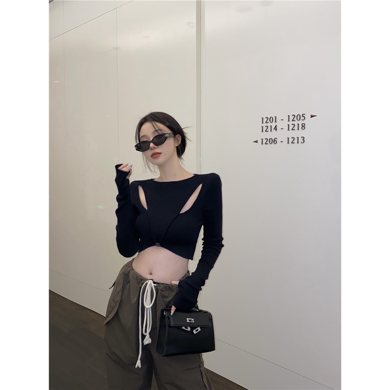 HUANG YOYO  Áo Len Nữ Dài Tay Cổ Tròn Thời Trang Hàn