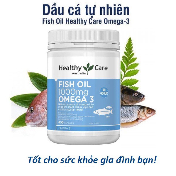 Dầu cá tự nhiên Fish Oil 1000mg Omega 3 Healthy Care, 400 viên - Mẫu mới