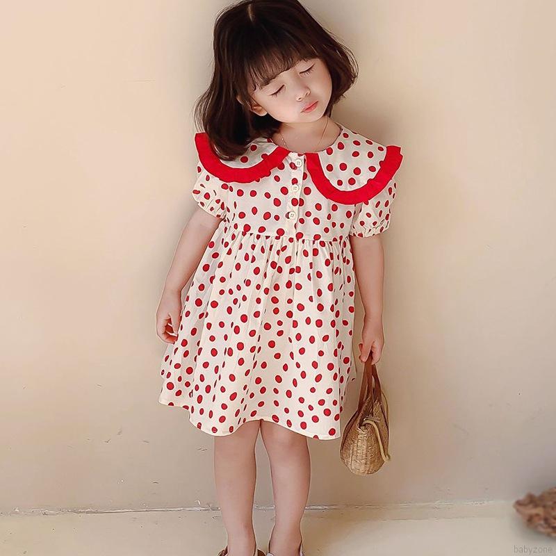 Đầm tay phồng họa tiết chấm bi phong cách Hàn Quốc thời trang xinh xắn cho bé gái
