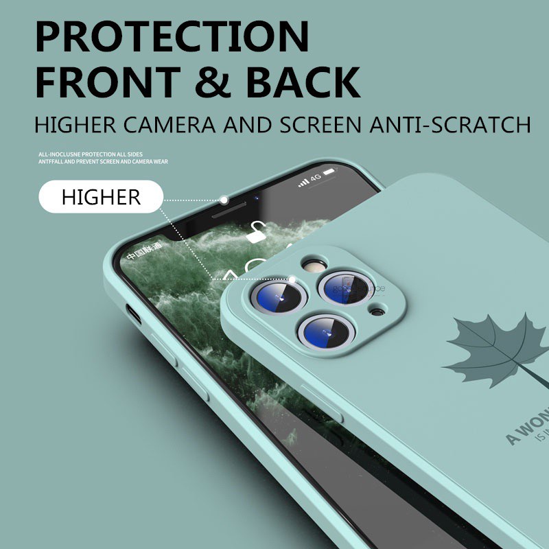 Sang trọng Maple Leaf Patterned Silicone Lỏng Trường Hợp Cho iPhone 12 pro max 12 mini Original Vuông Silicone Màu Sắc Điện Thoại Bìa