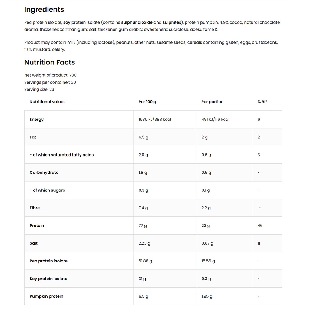 SỮA OSTROVIT VEGE PROTEIN BLEND, SỮA PROTEIN THỰC VẬT, HÀM LƯỢNG PROTEIN CAO