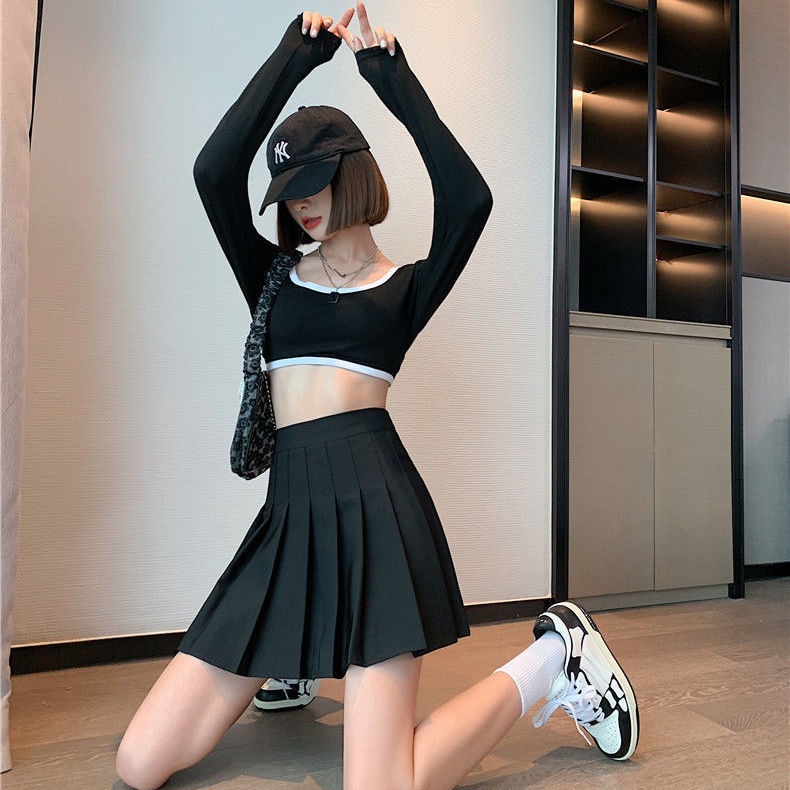 Chân Váy Chữ A Ngắn Lưng Cao Màu Đen Phong Cách Hàn Quốc Thời Trang Cho Nữ váy xếp ly JL-DQ-03