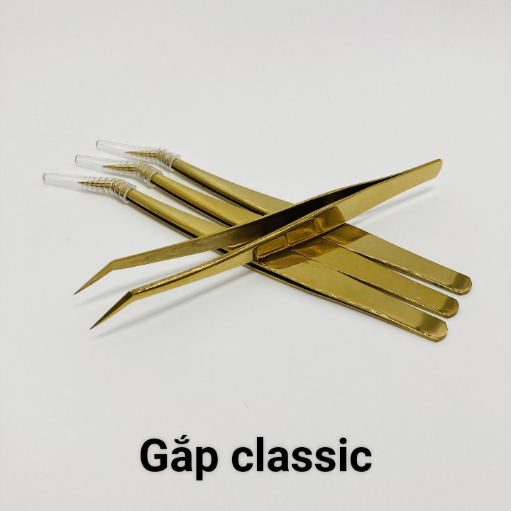 Nhíp cong 45 độ Vàng Nhám_ nhíp cong bao da mới (VÀNG)_dụng cụ mi_Huy Hoàng Mi