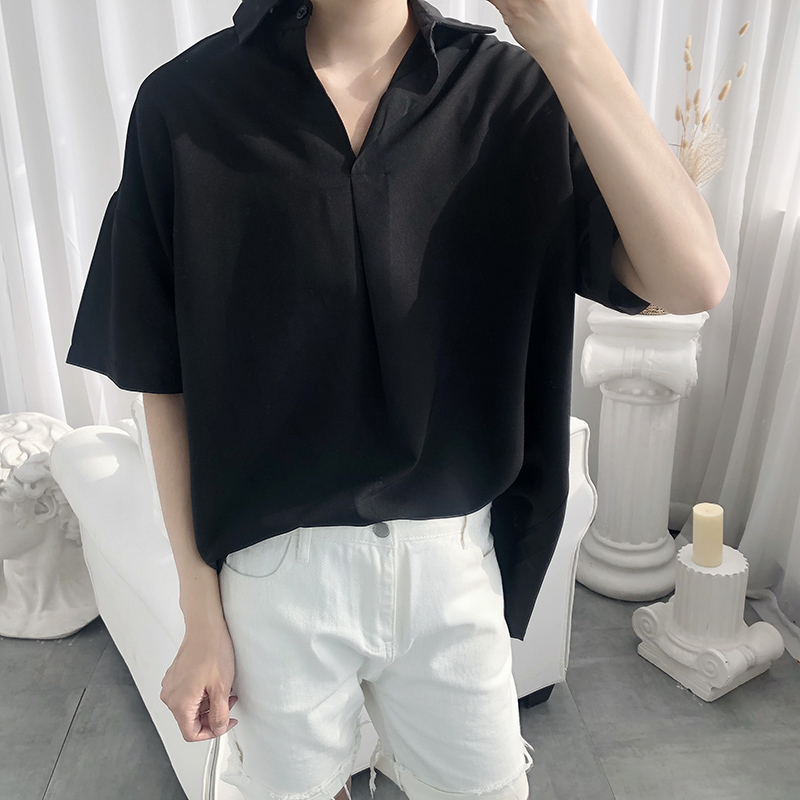 Áo sơ mi nam ngắn tay màu trơn phong cách Hàn Quốc