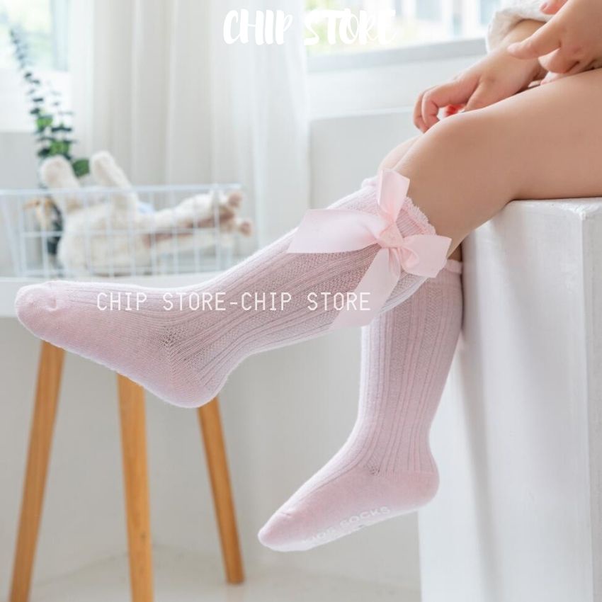 Tất dài cho bé qua gối có nơ  [HÀNG LOẠI 1-NHIỀU MÀU] thun cotton co giãn thoải mái CHIP STORE