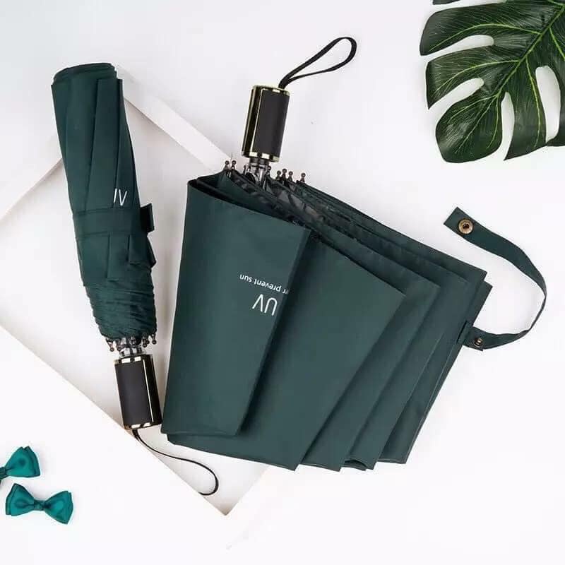 Ô Dù Chống Tia UV 3 Lớp, Ô Che Mưa Gấp Gọn Họa Tiết Trơn Bảo Vệ Da