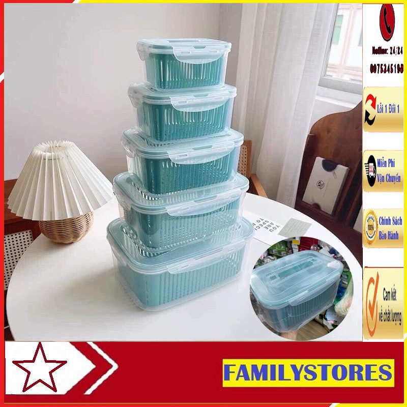Bộ 5 Hộp Đựng Thực Phẩm Giỏ Có Nắp Đậy Khay Nhựa Kèm Rổ Ráo Nước Để Tủ Lạnh Bảo Quản Thức Ăn Tiện Lợi