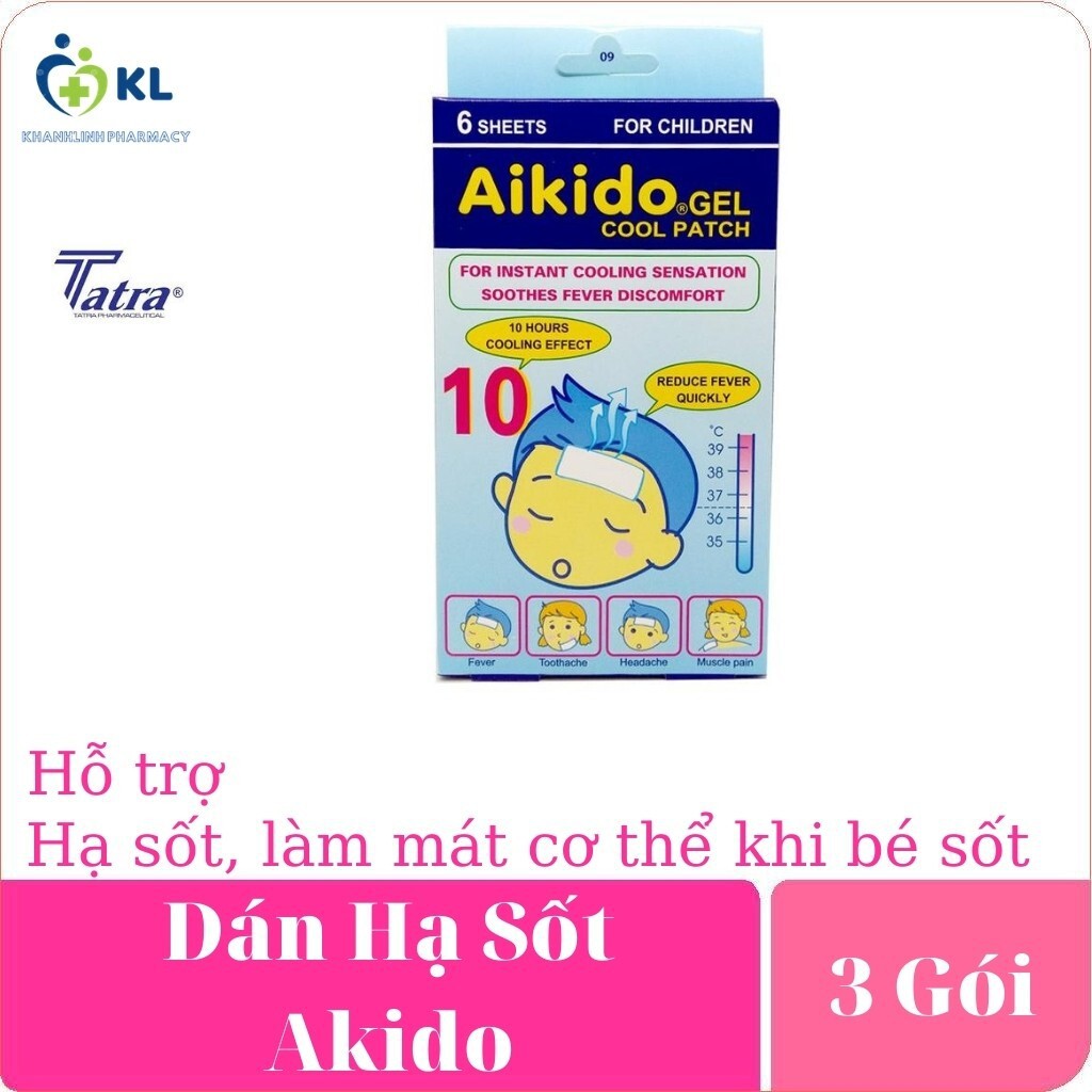 Miếng dán hạ sốt Akido hộp 3 gói 6 miếng- Giúp bé hạ nhiệt độ cho bé