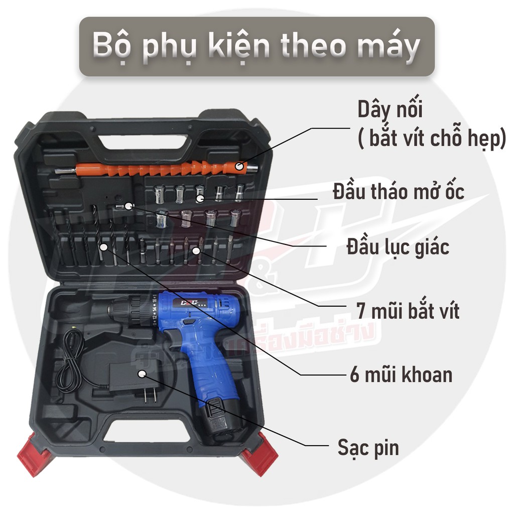 Máy khoan Pin bắt vít cầm tay không dây chính hãng GGG kèm sạc ML 120 | Tặng 2 pin và hộp 24 phụ kiện