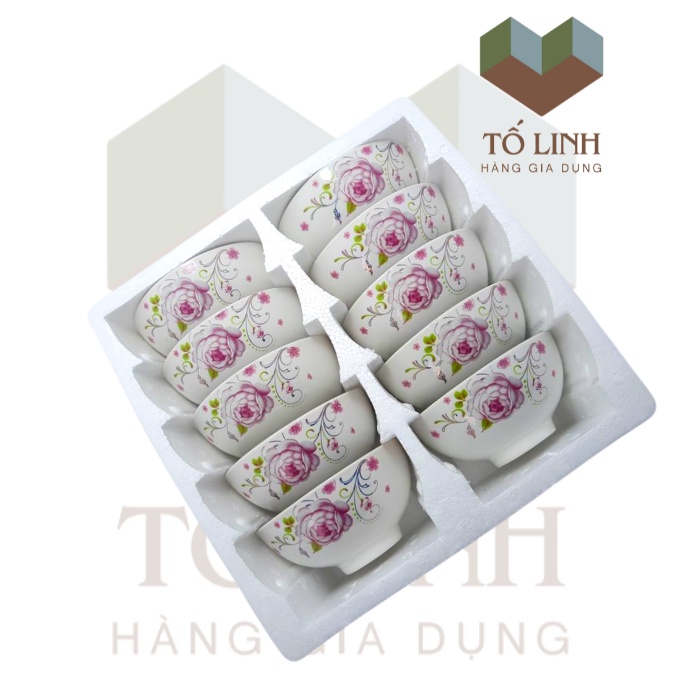 Bộ 10 chén cơm sứ hoa cao cấp,,Sét 10 chén cơm sứ hoa cao cấp