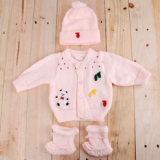 Set Áo Len + Nón Len + Đôi Vớ Len Cho Bé