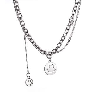 Trendy Round Smiley Face Chain Link Necklace
