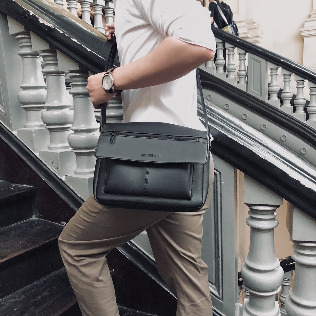 Túi đeo chéo UNISEX MESSBAG DA PU style THANH LỊCH Self-Design Five {Real Picture}