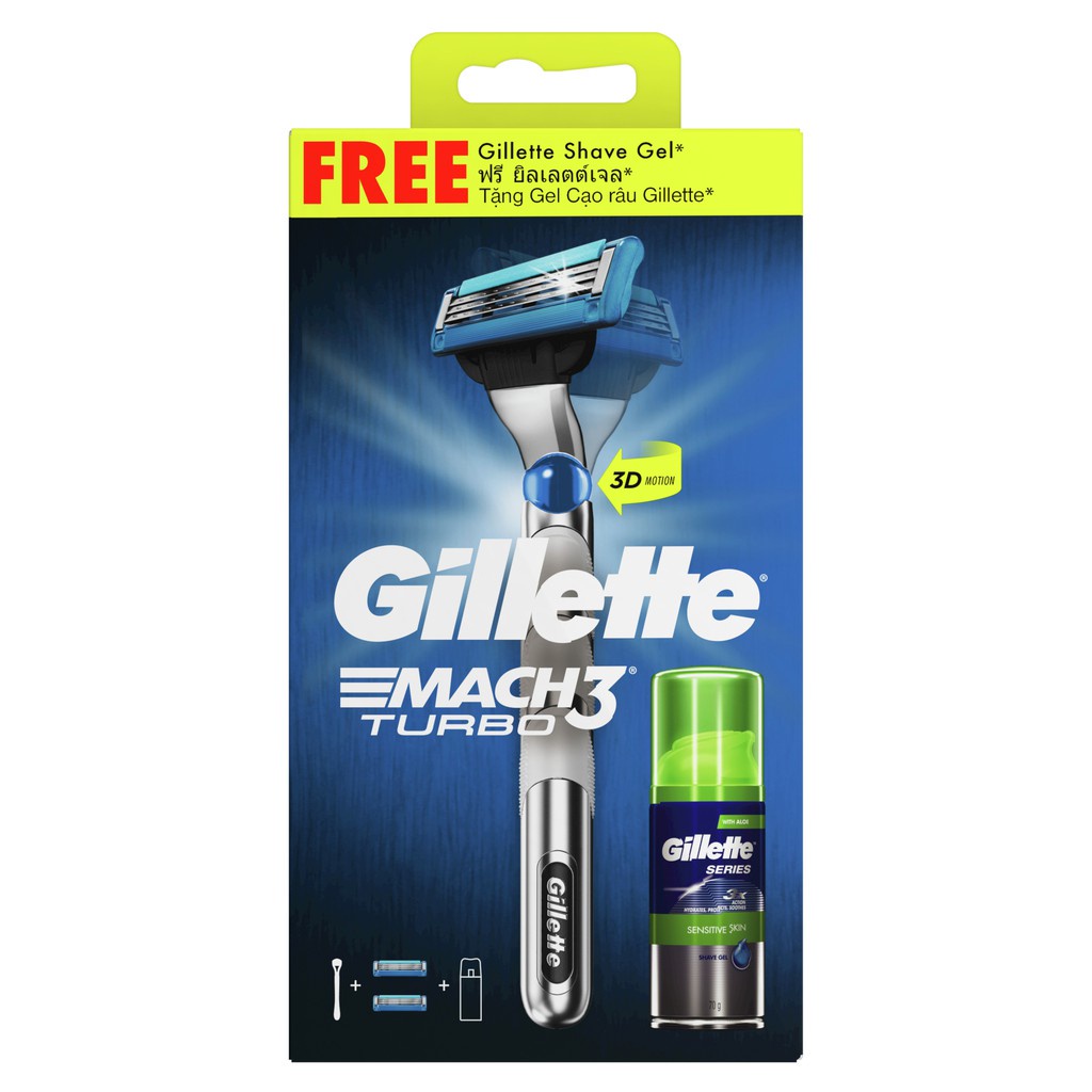 [Phiên bản giới hạn] Dao cạo râu Gillette Turbo 1 cán 2 lưỡi tặng kèm 1 Gel cạo râu 70g Mach3 Turbo