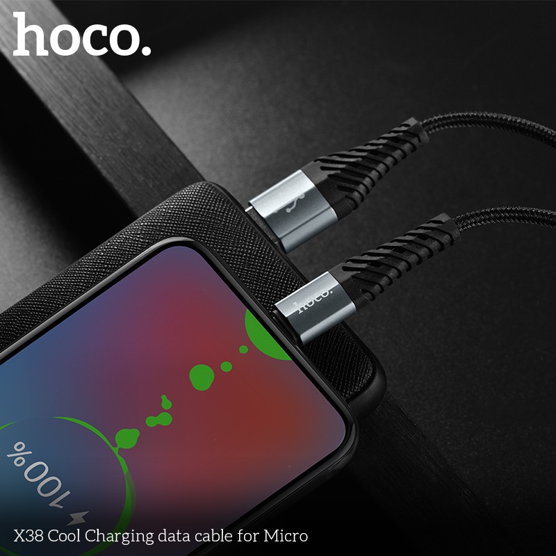 Dây sạc android Hoco X38 Micro-USB 2.4A bọc dù chống gãy gập dành cho Samsung, Oppo, Huawei, Realme... dài 1 mét