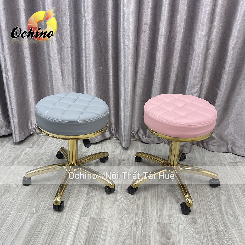 Ghế Xoay Spa Cao Cấp, Ghế Trang Điểm Bánh Xe Chân Vàng Sao Bọc Da Tròn Múi Cách Điệu Sang Chảnh ( Ảnh Thật Và Video)
